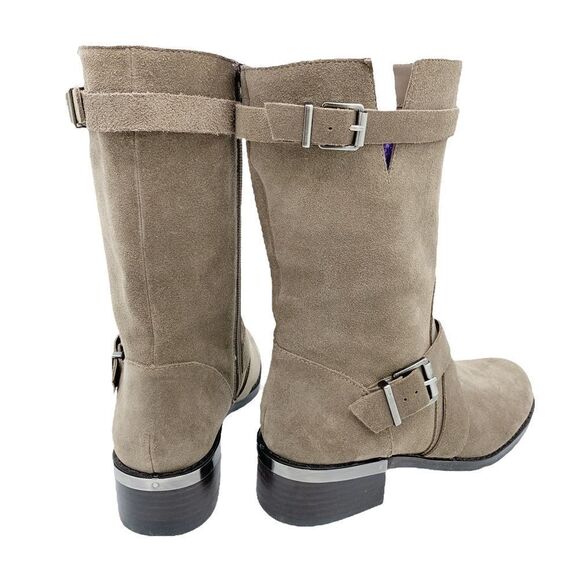 Vince Camuto Walleya Taupe Suede Motorcycle Boots Sz 7.5 - Picture 4 of 15
